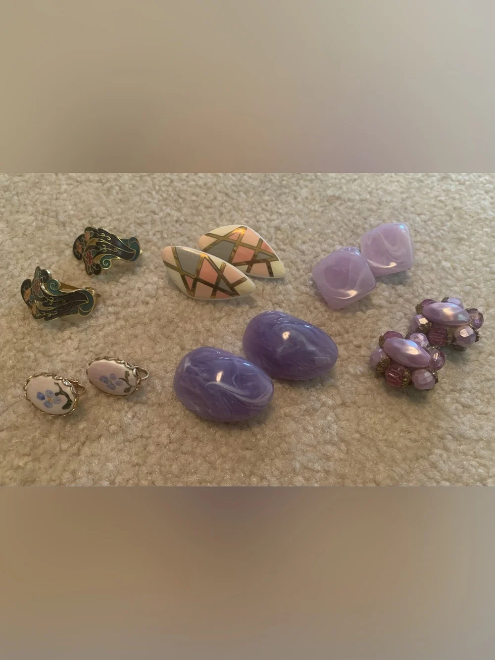 Lot of 6 Vintage Clip-On Earrings 60s 70s 80s Costume Jewelry Chunky Plastic